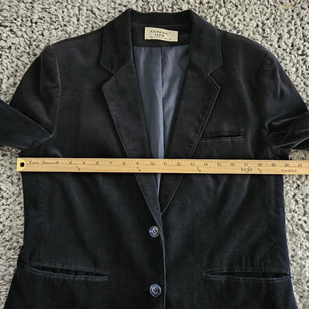 Vintage Women's Blue Velvet Blazer Size 18 Large L Changing Scene Made in Japan - Picture 9 of 13